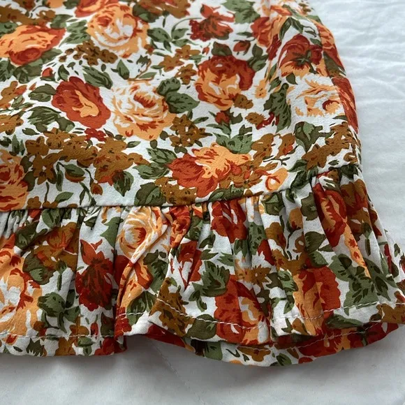 FAITHFUL THE BAND Lou Lou Mini Dress Sz 4 Sweetheart neckline Orange Tan Floral.