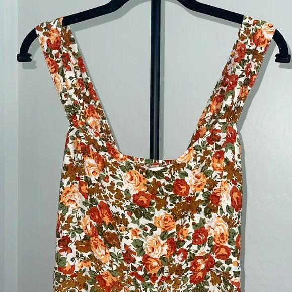 FAITHFUL THE BAND Lou Lou Mini Dress Sz 4 Sweetheart neckline Orange Tan Floral.