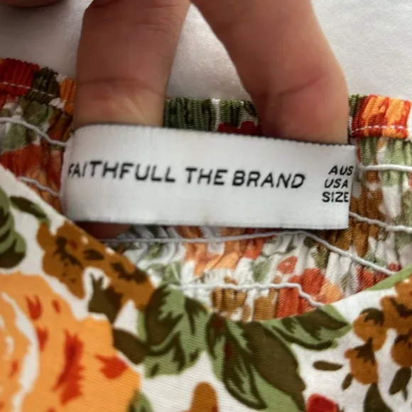 FAITHFUL THE BAND Lou Lou Mini Dress Sz 4 Sweetheart neckline Orange Tan Floral.