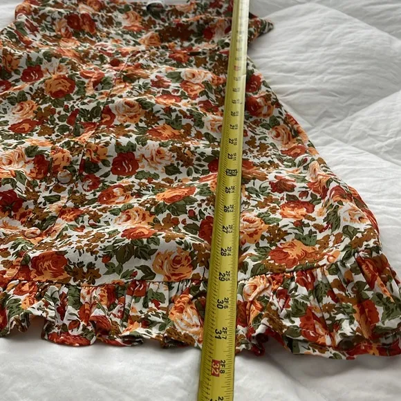 FAITHFUL THE BAND Lou Lou Mini Dress Sz 4 Sweetheart neckline Orange Tan Floral.