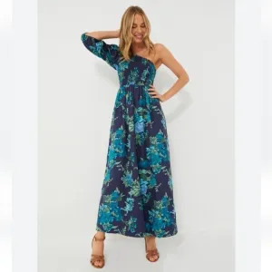 Faithfull The Brand Escala Anha Blue Asymmetrical Linen Maxi Dress Size 6
