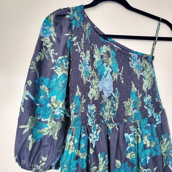Faithfull The Brand Escala Anha Blue Asymmetrical Linen Maxi Dress Size 6