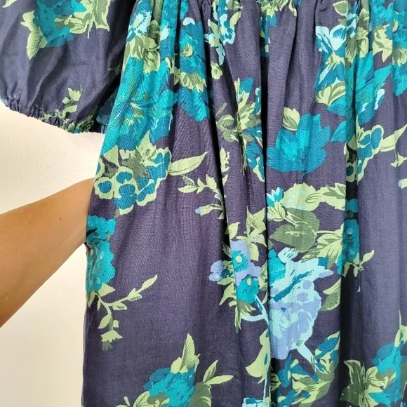 Faithfull The Brand Escala Anha Blue Asymmetrical Linen Maxi Dress Size 6