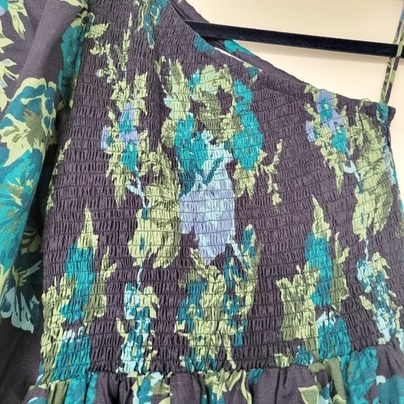 Faithfull The Brand Escala Anha Blue Asymmetrical Linen Maxi Dress Size 6