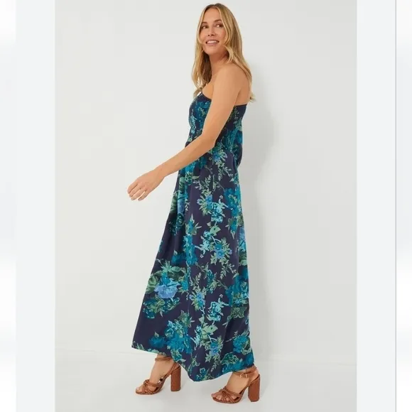 Faithfull The Brand Escala Anha Blue Asymmetrical Linen Maxi Dress Size 6