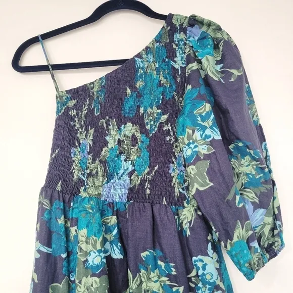 Faithfull The Brand Escala Anha Blue Asymmetrical Linen Maxi Dress Size 6