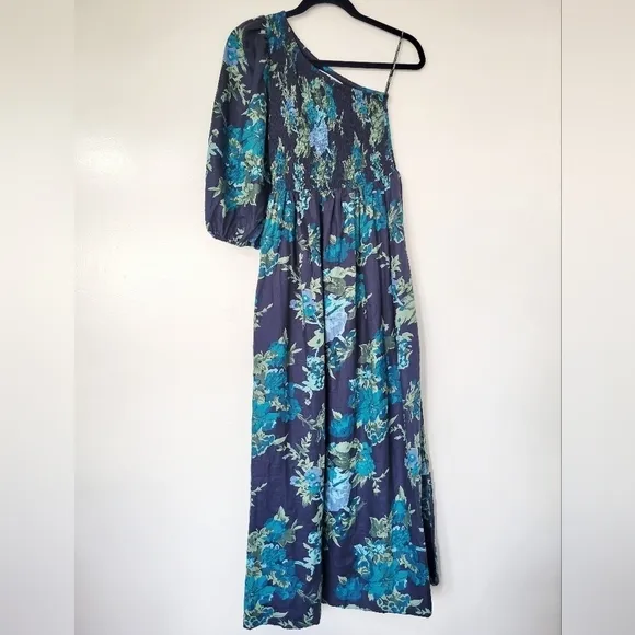 Faithfull The Brand Escala Anha Blue Asymmetrical Linen Maxi Dress Size 6