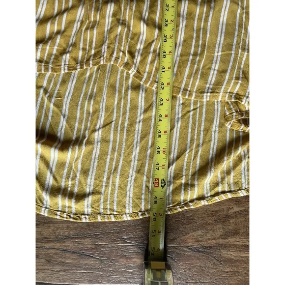 FAITHFULL The Brand Mustard White Striped Boho Asymmetric Belted Dress Sz S