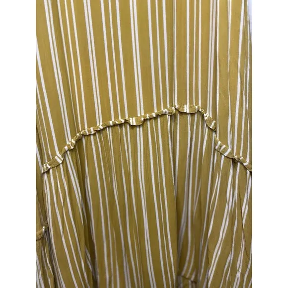 FAITHFULL The Brand Mustard White Striped Boho Asymmetric Belted Dress Sz S