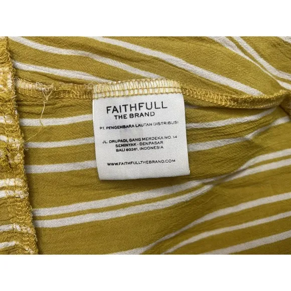 FAITHFULL The Brand Mustard White Striped Boho Asymmetric Belted Dress Sz S