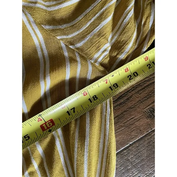 FAITHFULL The Brand Mustard White Striped Boho Asymmetric Belted Dress Sz S