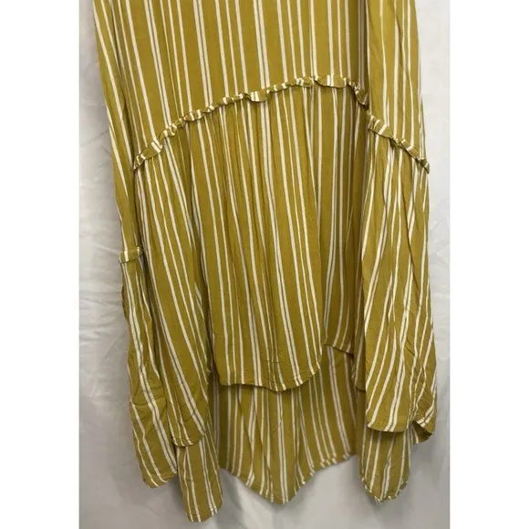 FAITHFULL The Brand Mustard White Striped Boho Asymmetric Belted Dress Sz S