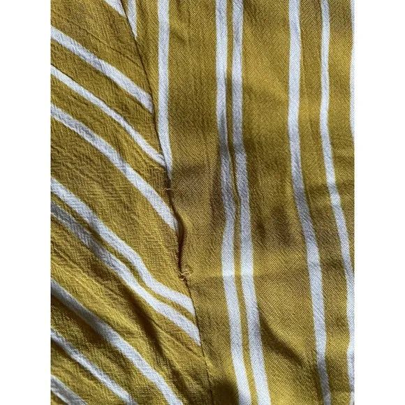 FAITHFULL The Brand Mustard White Striped Boho Asymmetric Belted Dress Sz S