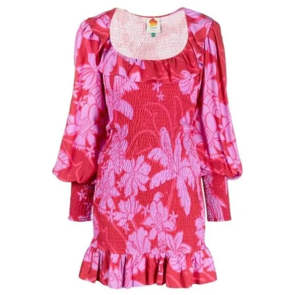 FARM RIO LIVING NATURE RED/PINK FLORAL MINI DRESS- Size MED