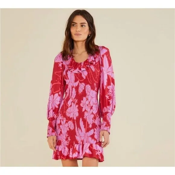 FARM RIO LIVING NATURE RED/PINK FLORAL MINI DRESS- Size MED