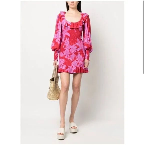 FARM RIO LIVING NATURE RED/PINK FLORAL MINI DRESS- Size MED