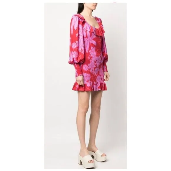 FARM RIO LIVING NATURE RED/PINK FLORAL MINI DRESS- Size MED