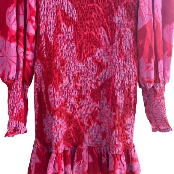 FARM RIO LIVING NATURE RED/PINK FLORAL MINI DRESS- Size MED