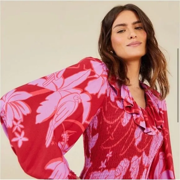 FARM RIO LIVING NATURE RED/PINK FLORAL MINI DRESS- Size MED