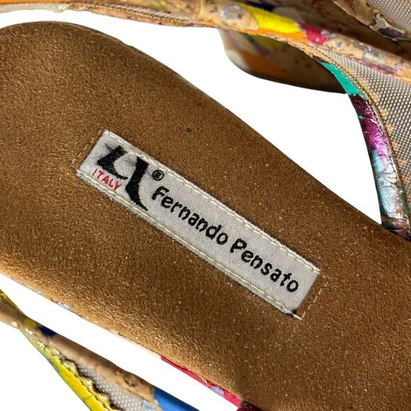 Fernando Pensato Acapulco Slingback Wedges Peep Toe Rainbow Multi Size 39 (9)