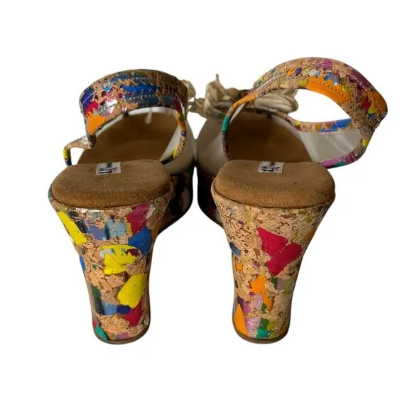Fernando Pensato Acapulco Slingback Wedges Peep Toe Rainbow Multi Size 39 (9)