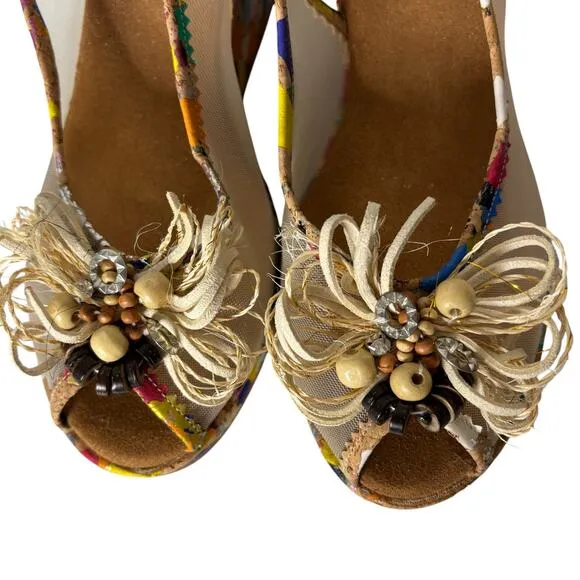 Fernando Pensato Acapulco Slingback Wedges Peep Toe Rainbow Multi Size 39 (9)