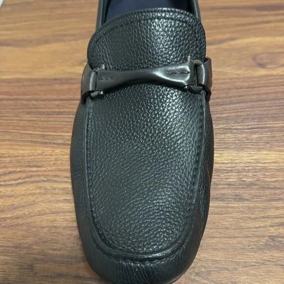 Ferragamo Mens’ Gancio Black Pebbled Leather Driving Shoes. Size 11EE