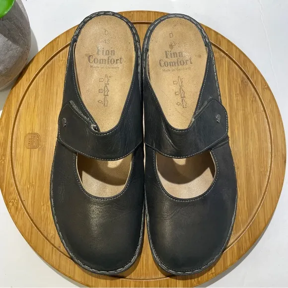 Finn Comfort Stanford Metallic Leather Mule Pewter Mary Jane Comfy Clog Sz 11.5