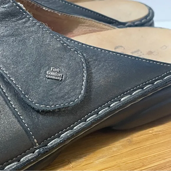 Finn Comfort Stanford Metallic Leather Mule Pewter Mary Jane Comfy Clog Sz 11.5