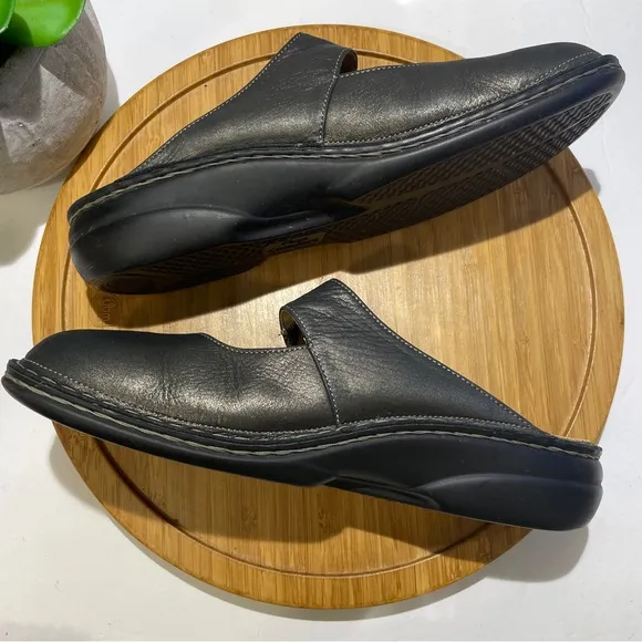 Finn Comfort Stanford Metallic Leather Mule Pewter Mary Jane Comfy Clog Sz 11.5