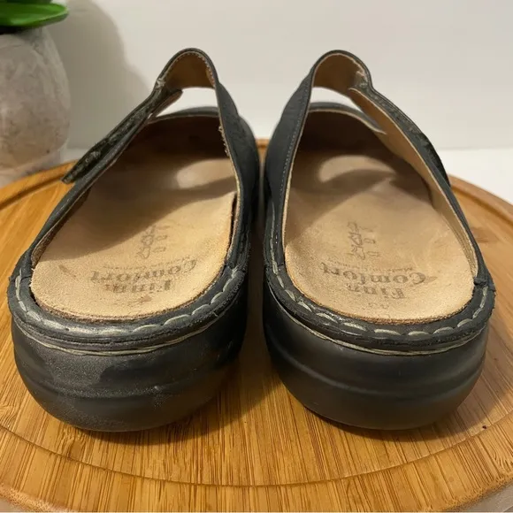 Finn Comfort Stanford Metallic Leather Mule Pewter Mary Jane Comfy Clog Sz 11.5