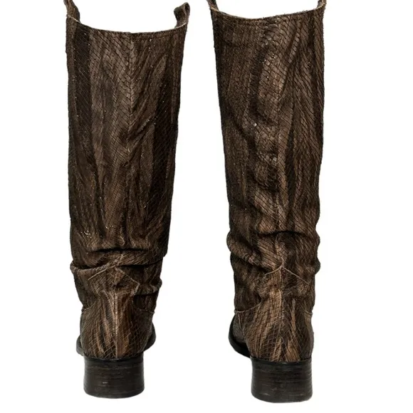 Fiorangelo Boots Italian Snakeskin Leather Brown Handcrafted W Shimmer size 6