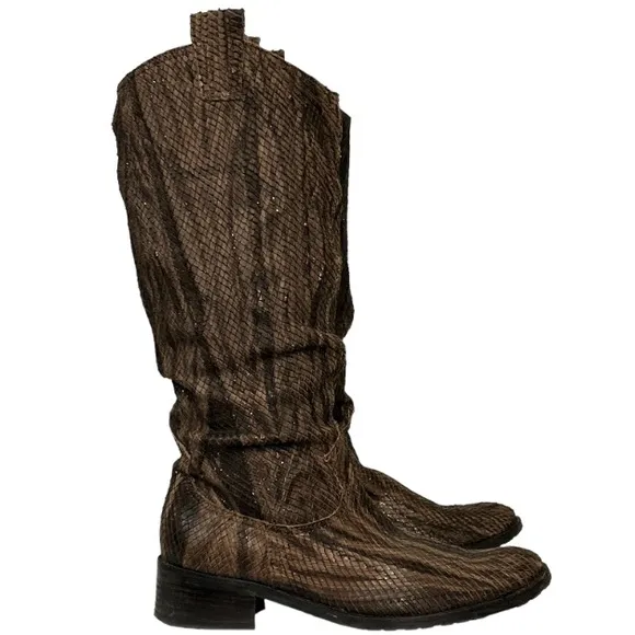 Fiorangelo Boots Italian Snakeskin Leather Brown Handcrafted W Shimmer size 6