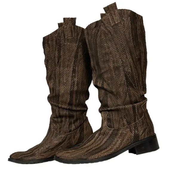 Fiorangelo Boots Italian Snakeskin Leather Brown Handcrafted W Shimmer size 6