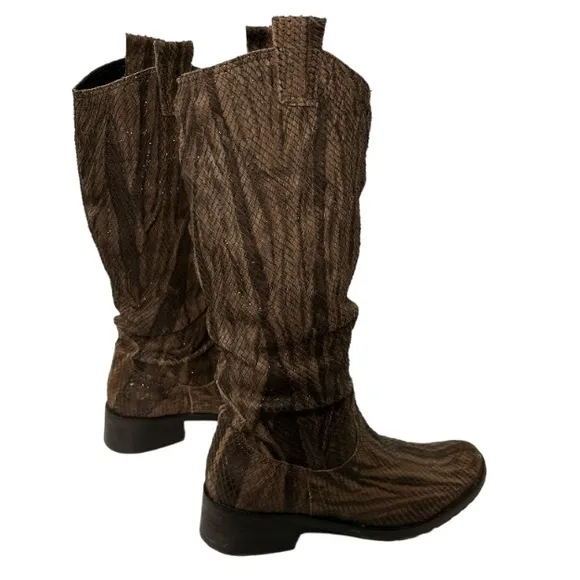 Fiorangelo Boots Italian Snakeskin Leather Brown Handcrafted W Shimmer size 6