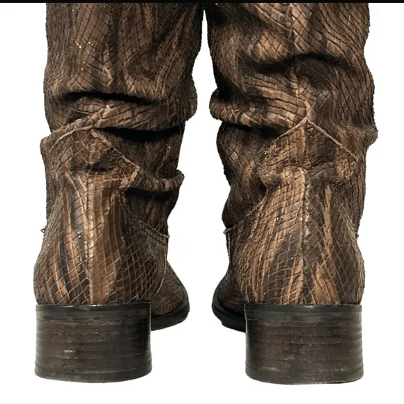 Fiorangelo Boots Italian Snakeskin Leather Brown Handcrafted W Shimmer size 6