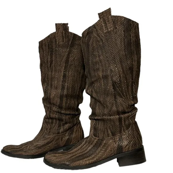 Fiorangelo Boots Italian Snakeskin Leather Brown Handcrafted W Shimmer size 6