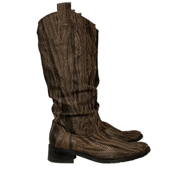 Fiorangelo Boots Italian Snakeskin Leather Brown Handcrafted W Shimmer size 6