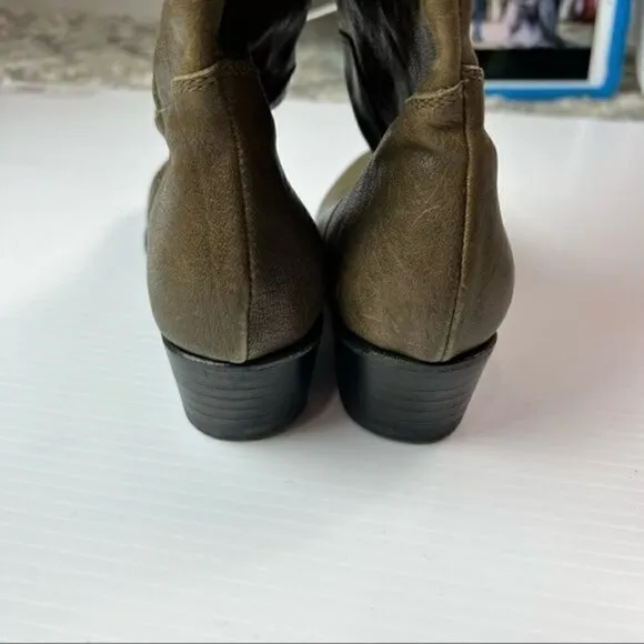 Fiorentini Baker Hand Made Olive Brown leather Zipper Knee High Boots 35.5