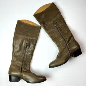 Fiorentini Baker Hand Made Olive Brown leather Zipper Knee High Boots 35.5