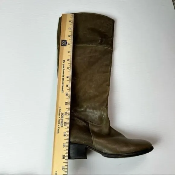 Fiorentini Baker Hand Made Olive Brown leather Zipper Knee High Boots 35.5