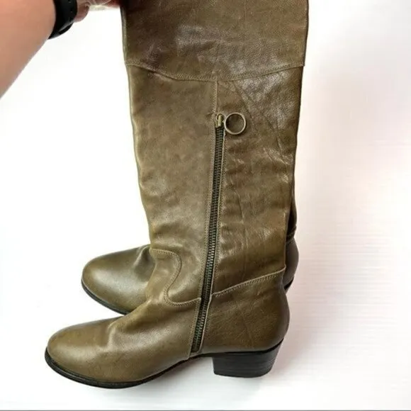 Fiorentini Baker Hand Made Olive Brown leather Zipper Knee High Boots 35.5