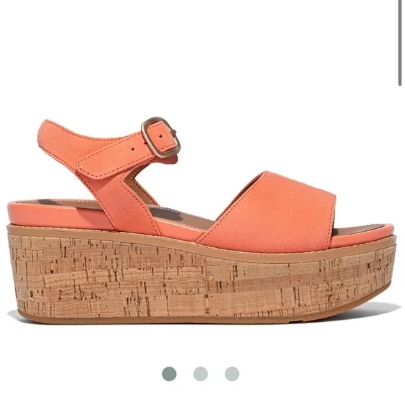 FITFLOP Eloise Coral Platform Slingback Wedge Suede Leather Sandals SIZE 8.5 NWT