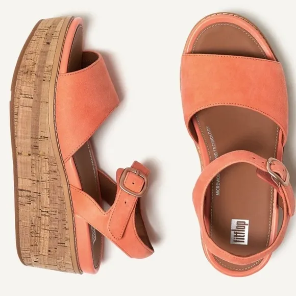FITFLOP Eloise Coral Platform Slingback Wedge Suede Leather Sandals SIZE 8.5 NWT