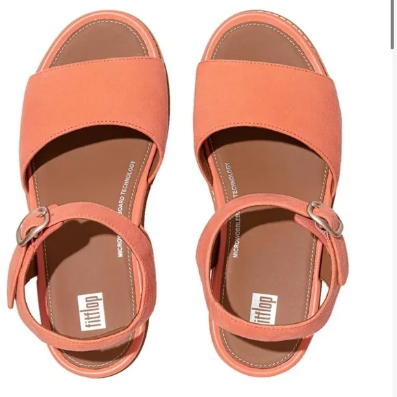 FITFLOP Eloise Coral Platform Slingback Wedge Suede Leather Sandals SIZE 8.5 NWT