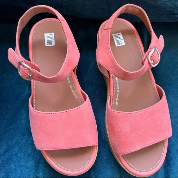 FITFLOP Eloise Coral Platform Slingback Wedge Suede Leather Sandals SIZE 8.5 NWT
