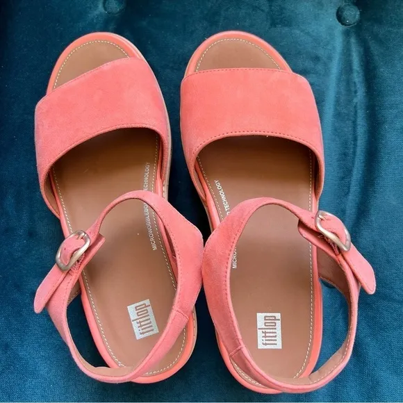 FITFLOP Eloise Coral Platform Slingback Wedge Suede Leather Sandals SIZE 8.5 NWT