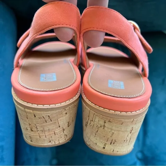 FITFLOP Eloise Coral Platform Slingback Wedge Suede Leather Sandals SIZE 8.5 NWT