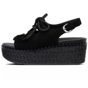 FITFLOP FAYE LACE UP SLINGBACK PLATFORM WEDGE BLACK SIZE 8 EUC
