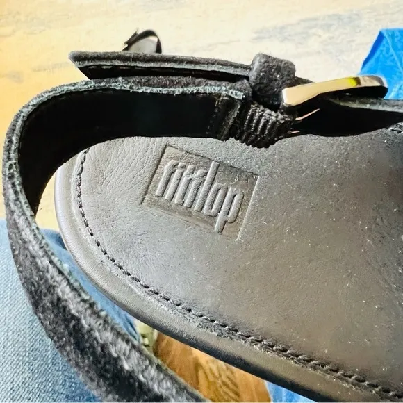 FITFLOP FAYE LACE UP SLINGBACK PLATFORM WEDGE BLACK SIZE 8 EUC